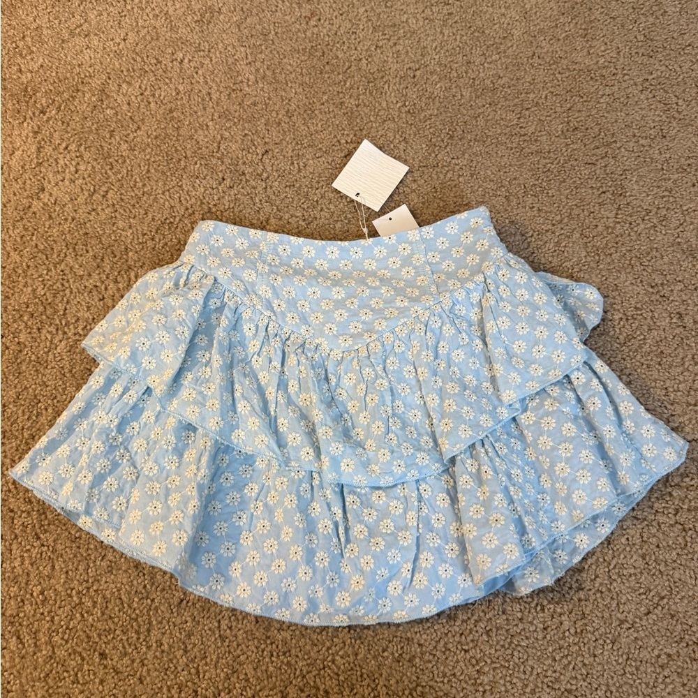 Ditsy Daisy Light Blue Tiered Mini Skirt